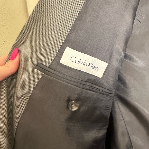 Calvin Klein Mens Suit Jacket Size 44R Gray Black 100% Wool Blazer (Flaw) - Picture 3 of 14